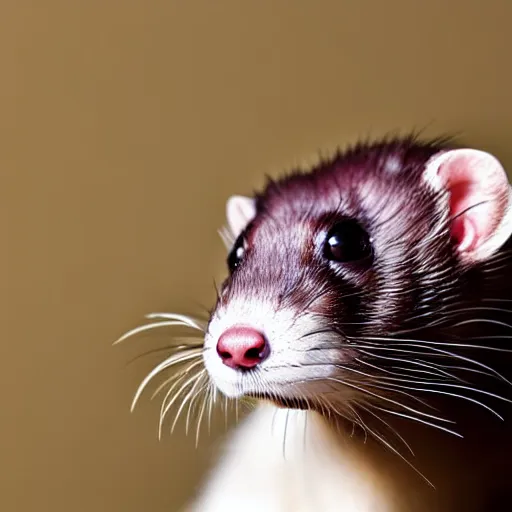 Image similar to Close up of a ferret wearing a funny hat, photo realistic, dramatic lighting, Nat Geo award winner, 100mm lens, bokeh