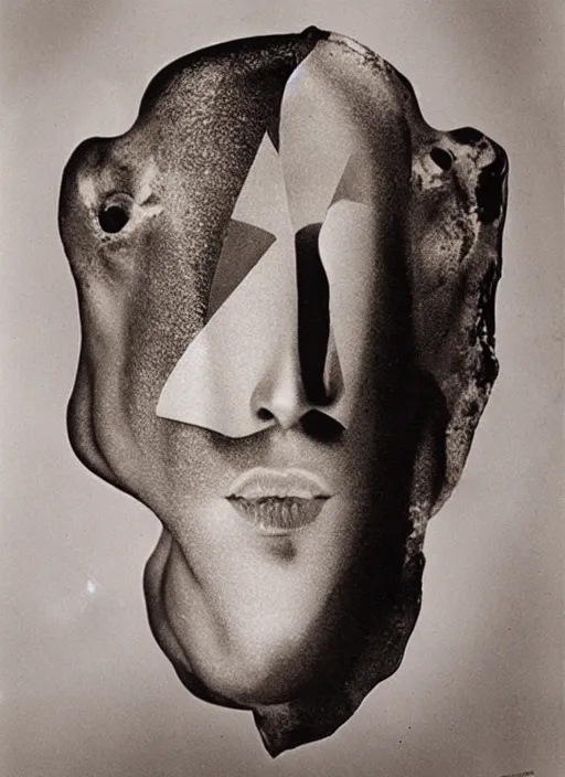 Image similar to female head made of tropical fish, surreal photography by Man Ray