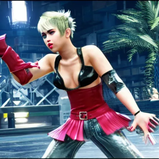 Prompt: miley cyrus in tekken 7, fighting game, gameplay,