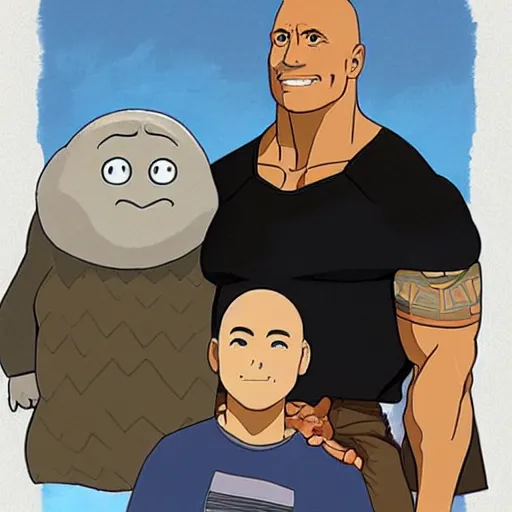 Image similar to A portrait of Dwayne Johnson by Studio Ghibli