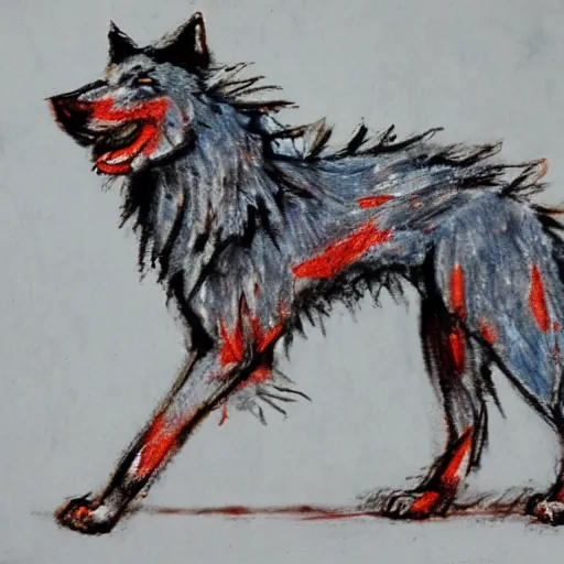 Image similar to retarded wolf, expressionism