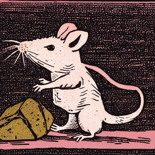 Image similar to a risograph of a rat trying to lift a rock