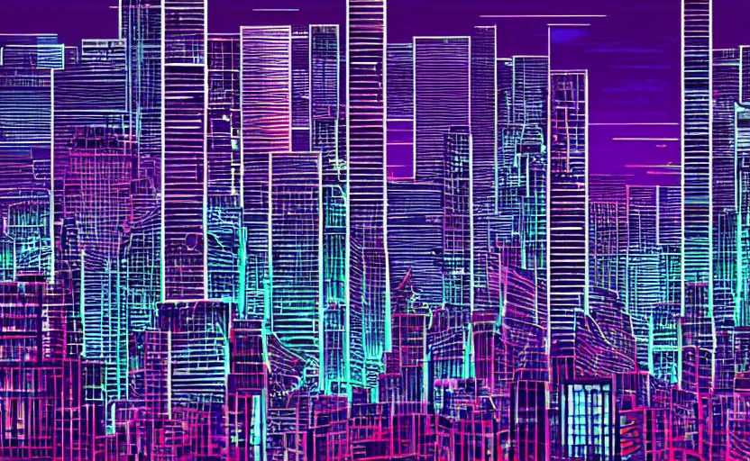 Image similar to beautiful synthwave city in a spectrogram