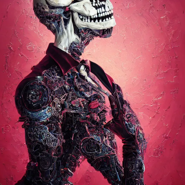 Image similar to portrait of ruby rose as a skull in a suit. intricate abstract. intricate artwork. nightmare fuel. by Tooth Wu, wlop, beeple, dan mumford. octane render, trending on artstation, greg rutkowski very coherent symmetrical artwork. cinematic, hyper realism, high detail, octane render, 8k, iridescent accents