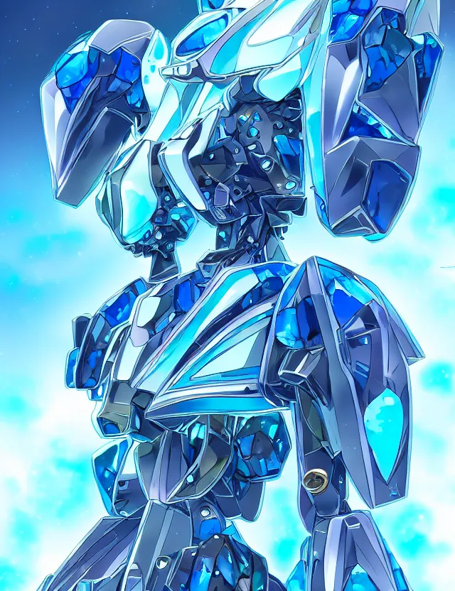 Image similar to a detailed manga portrait of an aquamarine and topaz crystalline mech with ruby crystal armour plating, trending on artstation, digital art, 4 k resolution, detailed, high quality, sharp focus, hq artwork, coherent, insane detail, character portrait