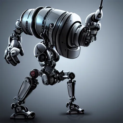 Image similar to anthropomorphic robot kills photographer, full body, clean background, photorealistic, detailed,