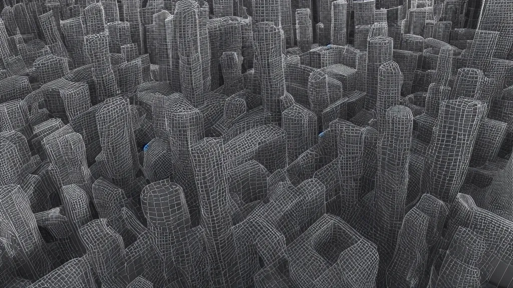 Image similar to 3 d fractal cityscape at night, ambient occlusion, octane render