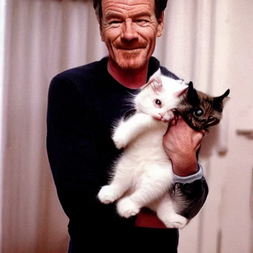 Image similar to Bryan Cranston holding a kitty, photo