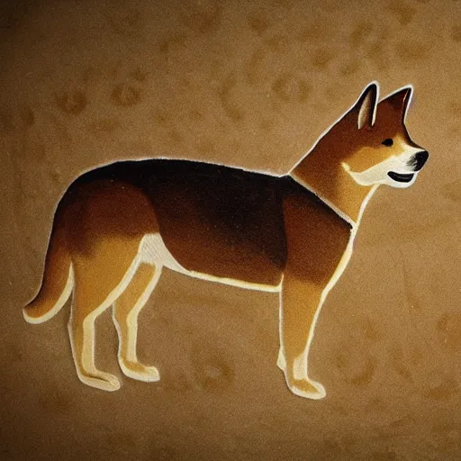 Image similar to ancient cave painting of a shiba inu