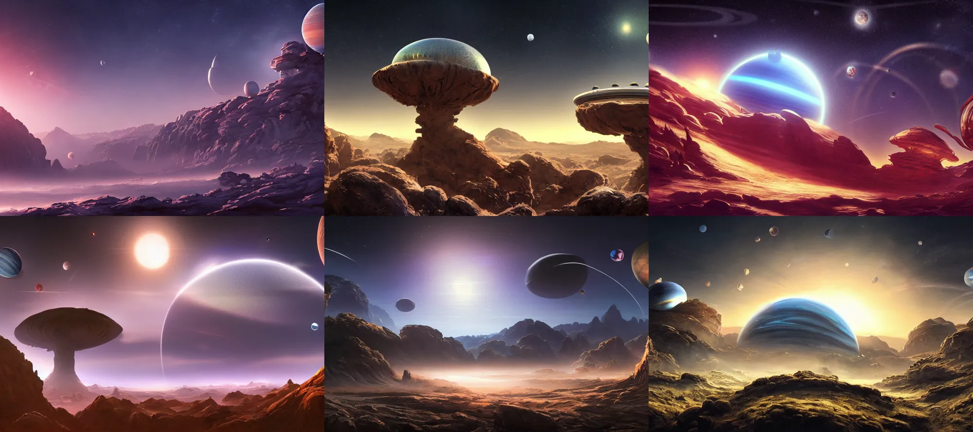 Image similar to beautiful alien landscape with planets in the sky, concept art trending on artstation, 8k