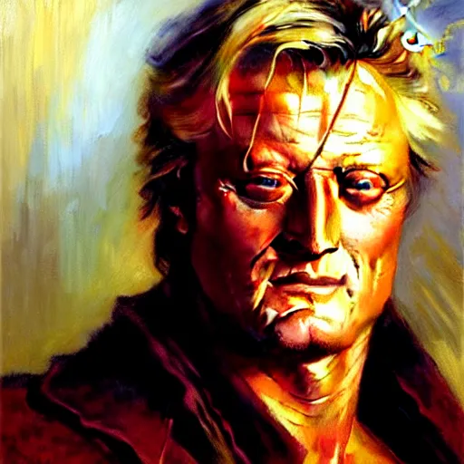 Image similar to detailed portrait of rutger hauer, spring light, painting by gaston bussiere, craig mullins, j. c. leyendecker