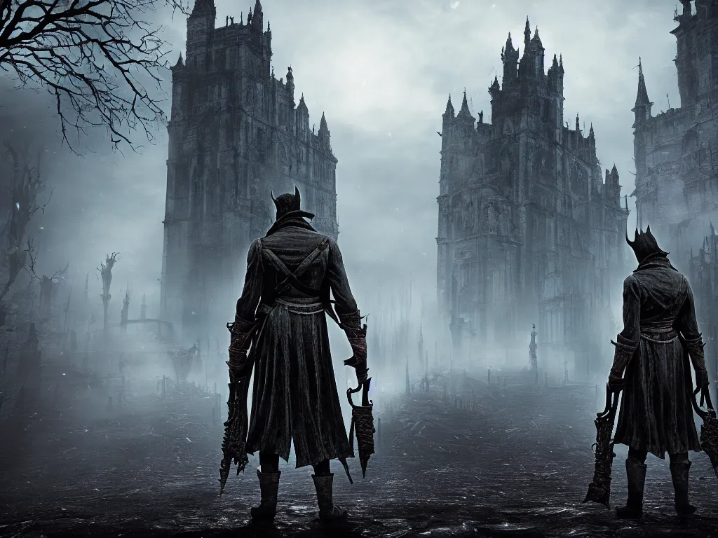 Image similar to bloodborne 2, dark, nighttime, victorian england style, horror, grotesque, serene, haunting, heavy atmosphere, claustrophobic, insanity, High Definition detail, 8K