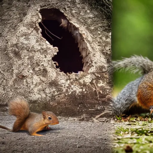 Image similar to ultra detailed photo of man screaming thrashing on the ground while a squirrel crawls out of a gaping hole in his chest