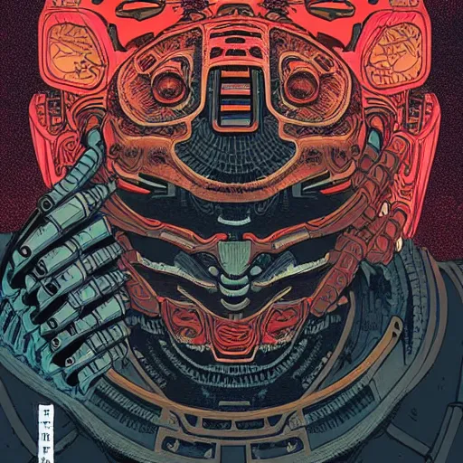 Prompt: robot demon samurai mask on hell by feng zhu and loish and laurie greasley, victo ngai, andreas rocha, john harris