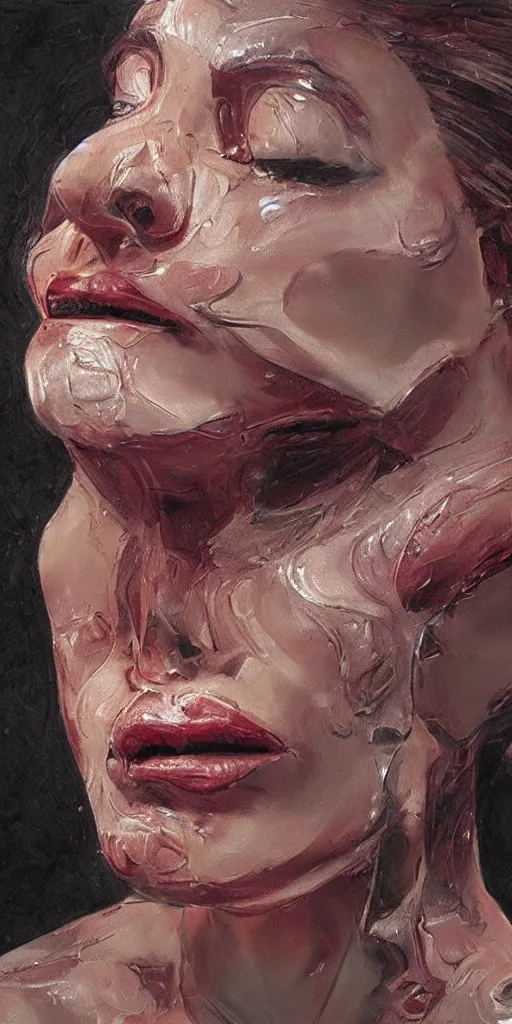 Prompt: scifi abstract art of mouths emerging from the figure of a woman's head, highly detailed, hyperrealism