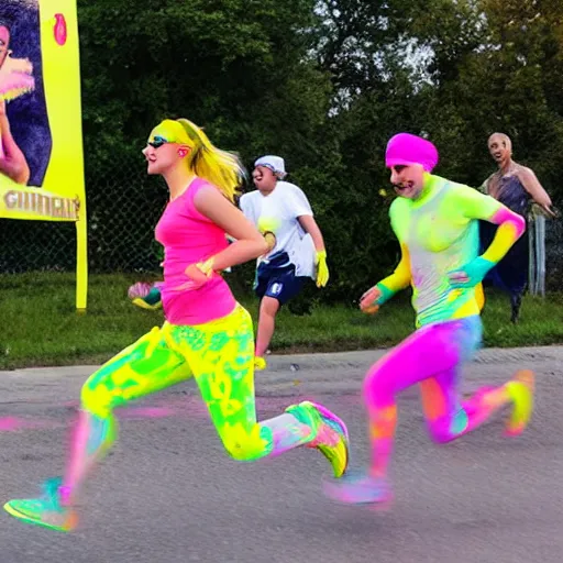 Prompt: a banana is running a colorun