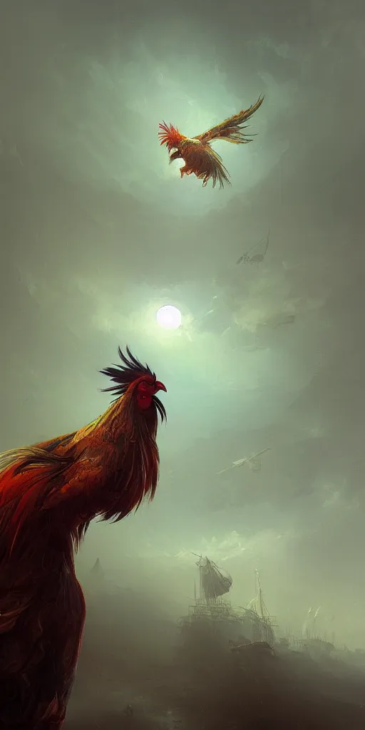 Image similar to cyberpunk rooster, digital painting, by ivan aivazovsky