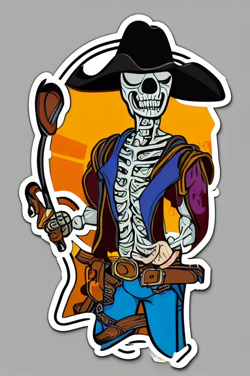 Prompt: A portrait of a skeletor that is a cowboy, sticker, colorful, illustration, highly detailed, smooth and clean vector curves, no jagged lines, vector art, smooth