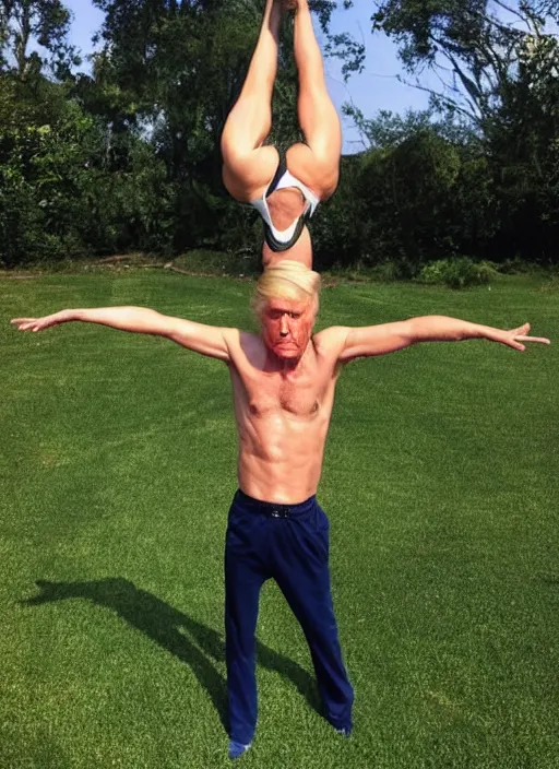 Image similar to donald trump instagram yoga photo shoot