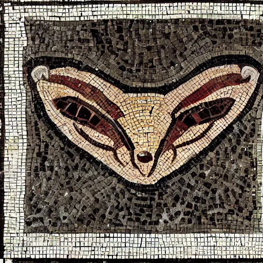 Prompt: medium shot Mosaic depicting a cute realistic adorable vampire bat looking left, from Italica, AD 176-275. Archaeological Museum, Seville. Byzantine mosaics, highly detailed, HQ, HD, beautiful, National Geographic,