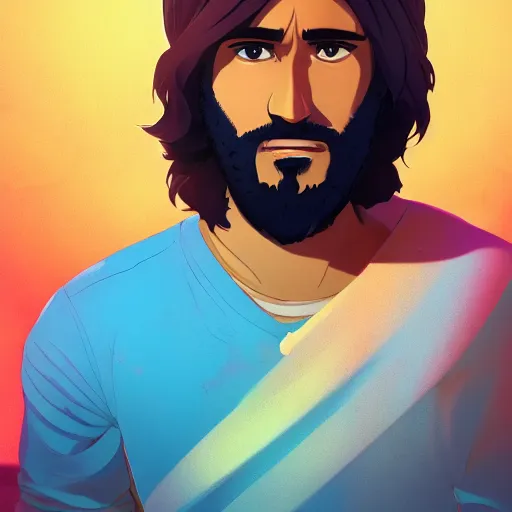 Image similar to portrait of sayid jarrah from lost, island background, rich vivid colors, ambient lighting, dynamic lighting, 4k, HQ, official media, anime key visual, makoto shinkai, ilya kuvshinov, lois van baarle, rossdraws, detailed, trending on artstation