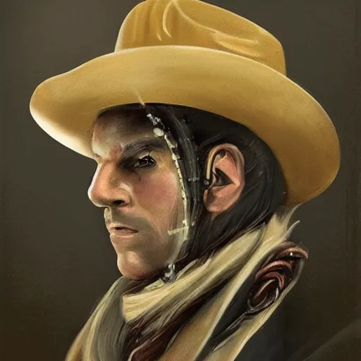 Image similar to beautiful portrait of a time traveling cowboy robot