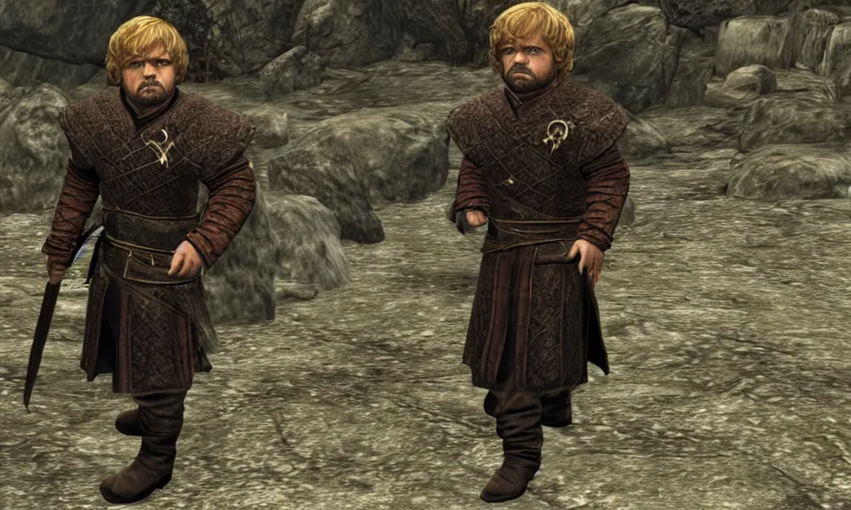 Prompt: Screenshot of Tyrion Lannister in Skyrim