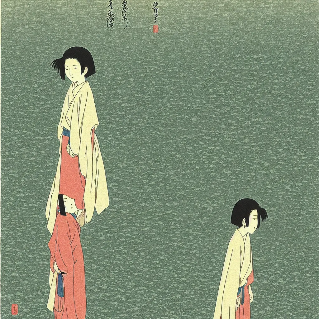 Image similar to a lonely girl by kawase hasui.