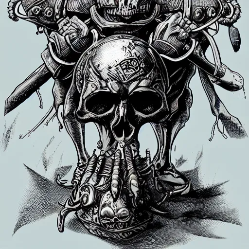 Prompt: precisely drawn illustration of skull mace, wide angle, sharp, fine details, french comic style, vibrant realistic colors, full color, heroic fantasy, intense line art, 8 k, precise linework, realistic, in the style of heavy metal comics and richard corben and moebius