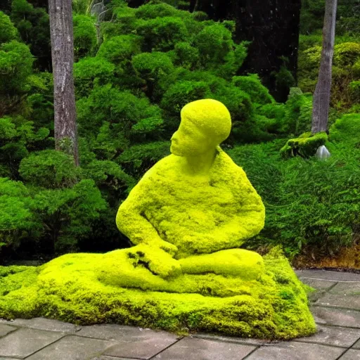 Image similar to statue with very yellow moss and yellow plants