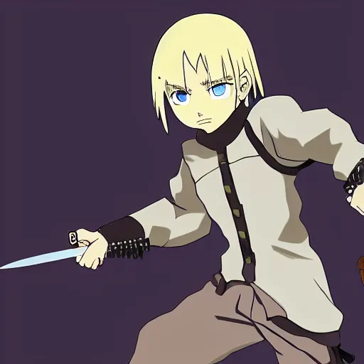 Image similar to young blonde boy fantasy thief with daggers in a tavern, full metal alchemist, anime style