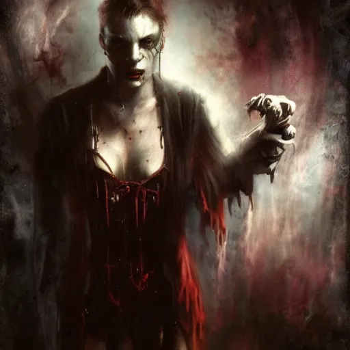Image similar to the last vampire in london by raymond swanland, highly detailed, dark tones
