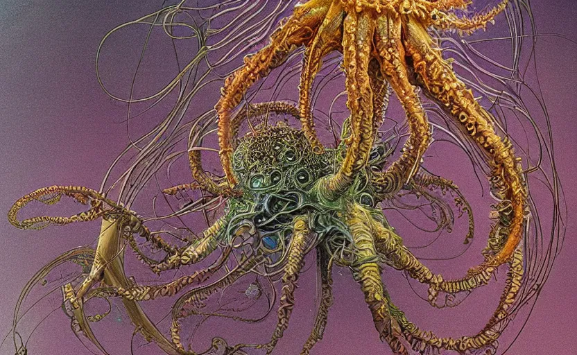 Image similar to sci - fi biomechanical, colored, unreal engine, fractal flame, monster character design, fantasy. intricate jellyfish crab eagle lizard biomechanical. by ernst haeckel