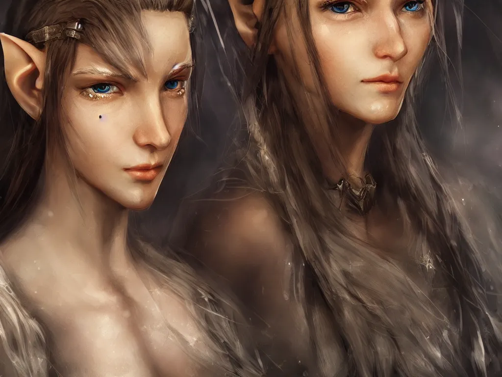 Prompt: a female elf with a peerless face, face closeup ， natural light ， realistic rendering ， metahuman