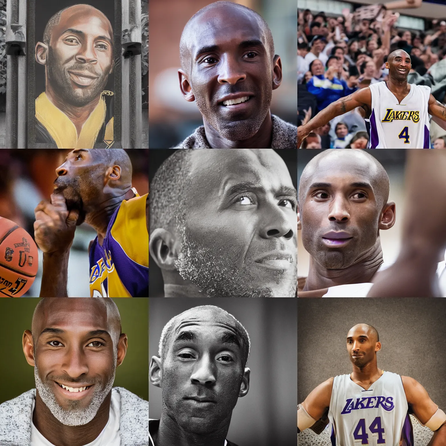 Prompt: portrait of kobe bryant, older and wrinkled, iq 4, f / 1. 4, iso 2 0 0, 1 / 1 6 0 s, 8 k, sense of depth, in - frame