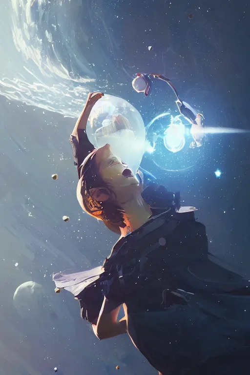 Image similar to beer bottle flying through space in front of planet, art by guweiz, dramatic lighting, highly detailed, incredible quality, trending on artstation