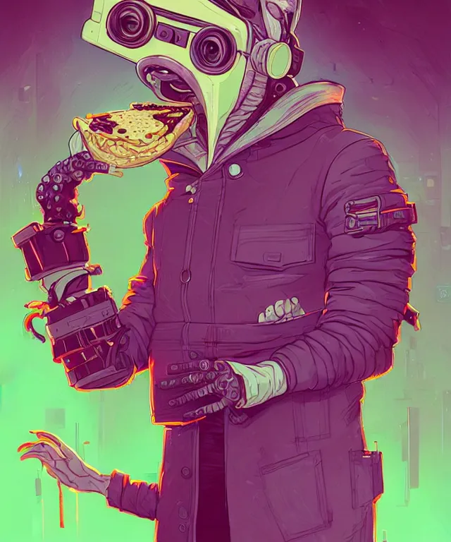 Image similar to a portrait of an anthropomorphic cyberpunk ferret eating pie, cyberpunk!, fantasy, elegant, digital painting, artstation, concept art, matte, sharp focus, illustration, art by josan gonzalez