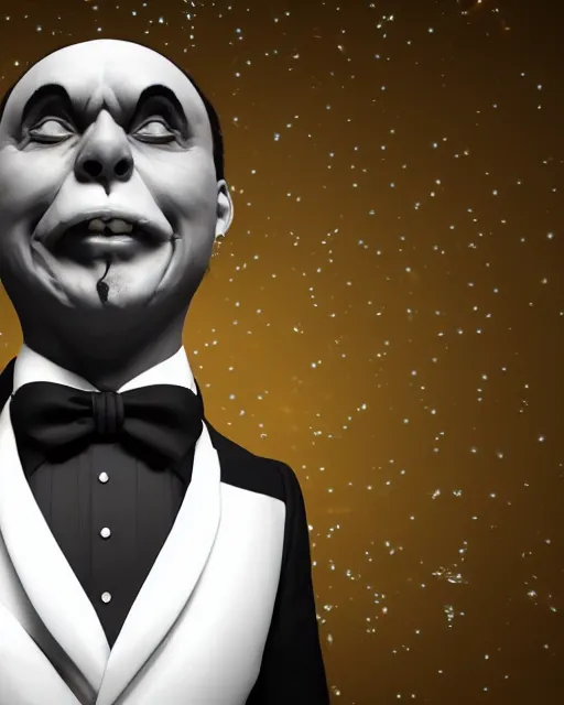 Prompt: a man in a tuxedo with a full moon on his head, an ambient occlusion render by Igor Morski, featured on cgsociety, pop surrealism, rendered in cinema4d, rendered in unreal engine, octane render