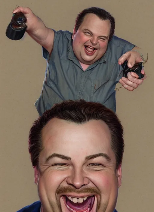 Image similar to portrait of laughing Rich Evans from Red Letter Media, highly detailed, centered, solid color background, digital painting, artstation, concept art, smooth, sharp focus, illustration, artgerm, donato giancola, Joseph Christian Leyendecker, Les Edwards, Ed Repka, WLOP