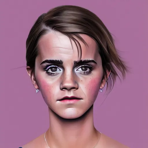 Prompt: a portrait of s sad Emma Watson with tears in her eyes, trying to fit into a shoebox in the middle of the road, highly detailed, digital painting, HDRI, by Casey Weldon, vivid colors, high contrast, intricate