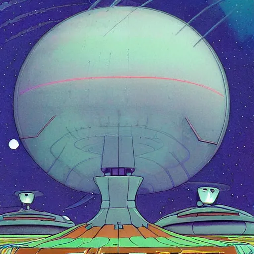 Prompt: spaceship starship outer worlds in FANTASTIC PLANET La planète sauvage animation by René Laloux