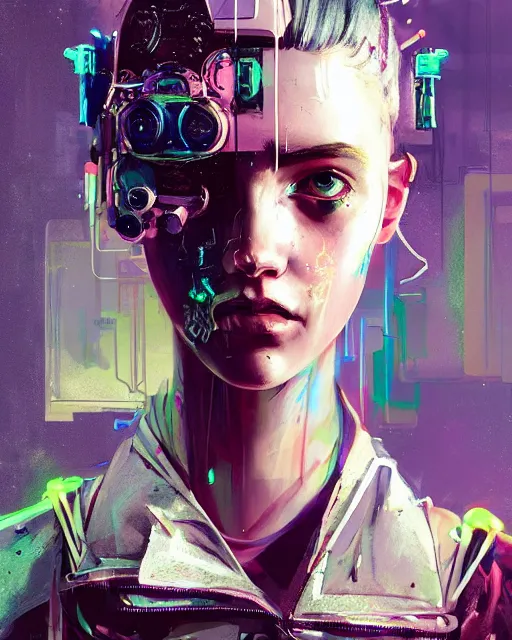 Prompt: detailed portrait Young Gangster Girl cyberpunk futuristic ((neon)) tattoes, styled hair Reflective gauzy fine-spun film jacket, decorated traditional ornaments by ismail inceoglu dragan bibin hans thoma greg rutkowski Alexandros Pyromallis Nekro Zac Retz illustrated Perfect face, fine details, realistic shaded, fine-face, pretty face