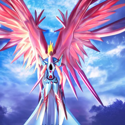 Image similar to Angewomon from Digimon, key art, dynamic lighting