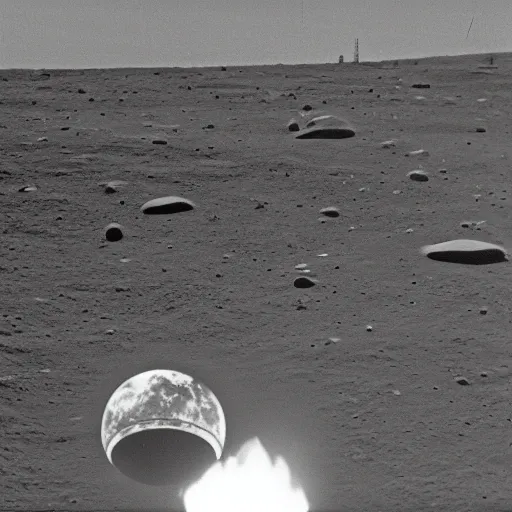 Image similar to Soviets landing on the moon in 1968. Broadcast in grainy black and white