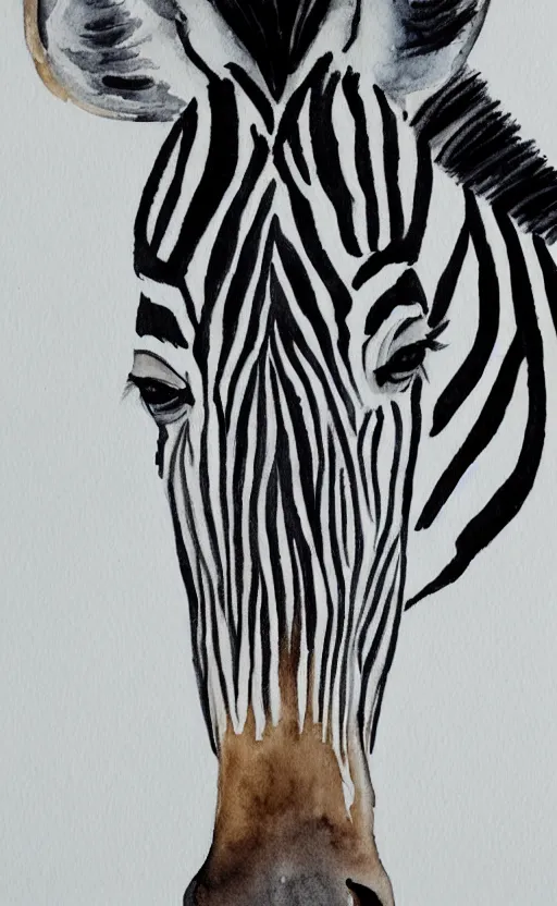 Prompt: minimalistic aquarell painting of a zebra, white background