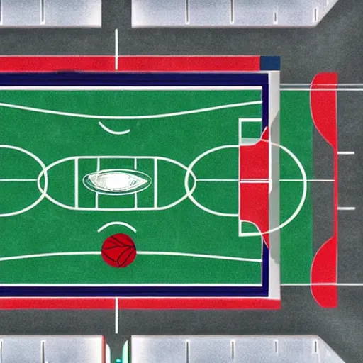 Image similar to a basketball court with aliens playing on it