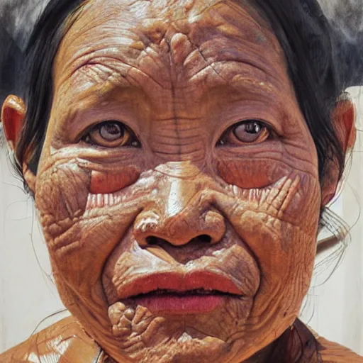 Image similar to high quality high detail painting by jenny saville, hd, old kalimantan kayan people, photorealistic lighting