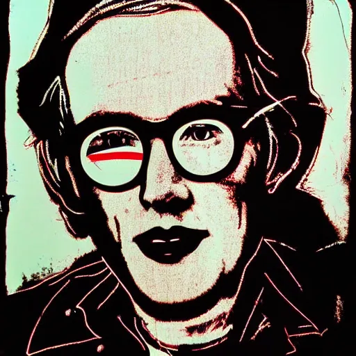 Image similar to yannic kilcher silk screen portrait by andy warhol, butcher billy style