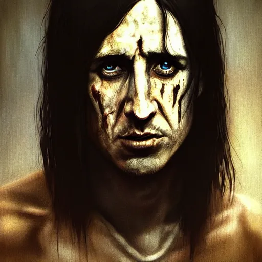 Prompt: color portrait of young and handsome trent reznor as a zombie with shoulder length hair, 7 days to die zombie, gritty background, fine art, award winning, intricate, elegant, sharp focus, cinematic lighting, digital painting, 8 k concept art, art by brom, art by guweiz and z. w. gu, art by michael hussar, 8 k