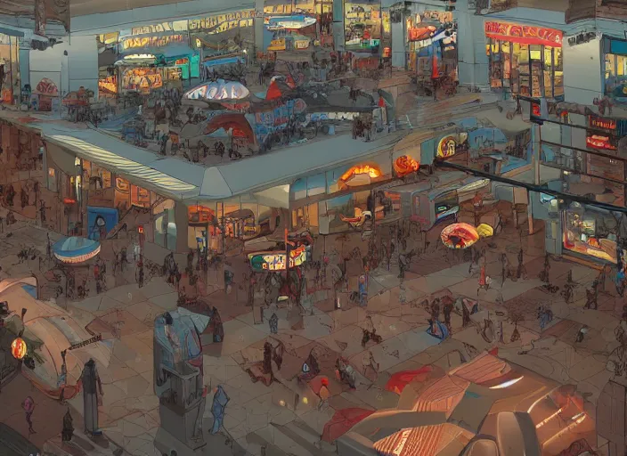 Image similar to large shopping mall center. sharp focus, cinematic pose, cinematic lighting, unreal engine render. art by josan gonzales and moebius and deathburger.